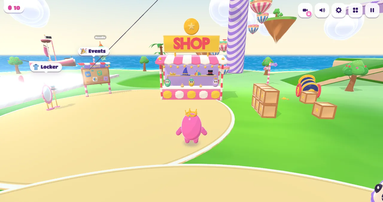 The market corner with the shop stall, locker mirror and events board