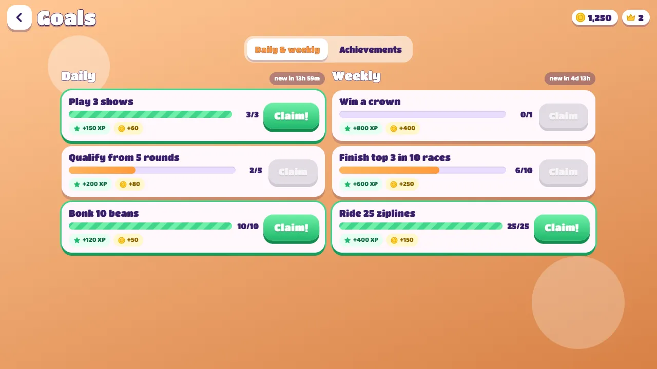 Daily and weekly challenges