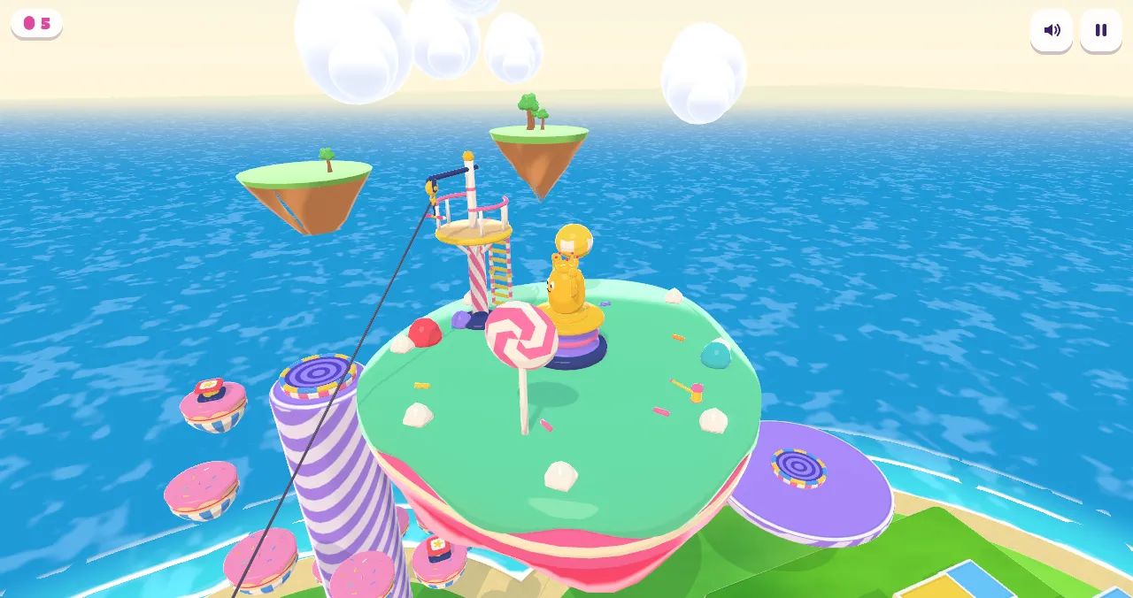 Sky Island with the trophy, lollipop and zipline tower